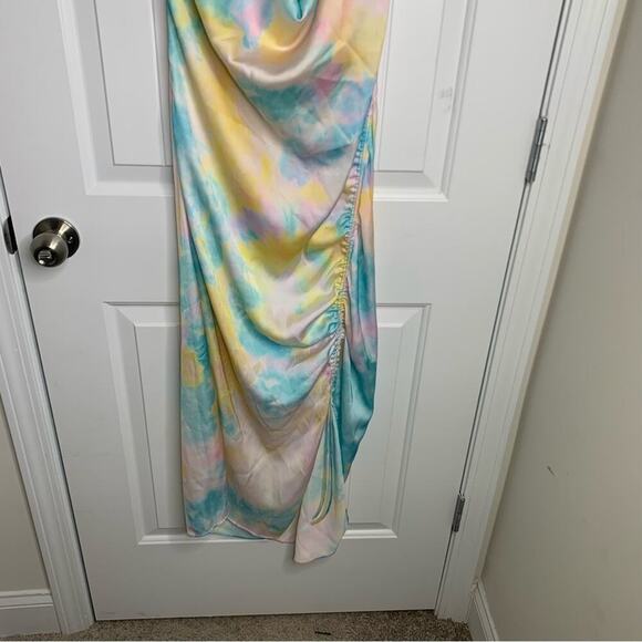 Zara pastel tie dye satin rainbow ruched ruched midi dress blogger size XS - Picture 7 of 11